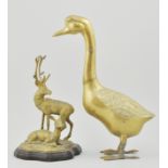 Brass fireside model of a duck, another similar and various brass animal models, (1 box).