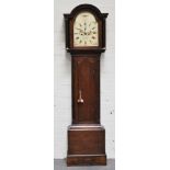 Oak and mahogany eight day longcase clock, 12" painted arch dial signed Richard Wilson, Lincoln,