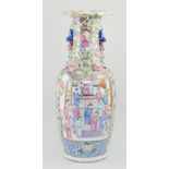 Chinese polychrome floor vase, the panels decorated with oriental figures,