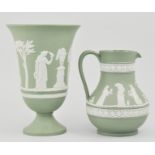 Wedgwood green Jasperware flared vase, fruit bowl and jug and other various ceramics, (1 box).