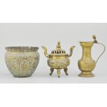 Small embossed jardiniere, and other brassware, various, (1 box).