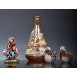 Festooned glass flask, 16cm, a Murano Millefiore model of a bird,