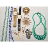 Bead necklaces, other costume jewellery, wristwatches etc.