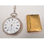 Victorian silver pocket watch, London 1898, white enamel dial, signed Russells Limited, Liverpool,