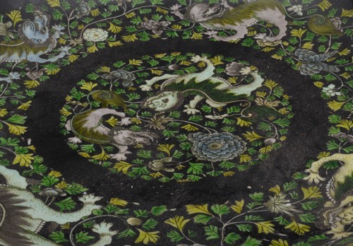 A Chinese black ground Famille Verte dished circular charger, bearing Kangxi six character mark, - Image 2 of 2