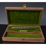 Collection of vintage fountain pens, including Parker HMS Queen Elizabeth Pen,