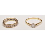 18ct hallmark gold diamond solitaire ring, illusion set and an eternity ring (2).