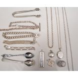 Britannia standard silver ingot pendant, silver and white metal bracelets, necklaces and other