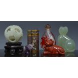 Chinese cameo glass snuff bottles, other hardstone ornaments, Cloisonne boxes and other items.