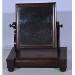 Early Victorian mahogany toilet mirror, rectangular plate, breakfront platform with a single