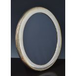 Circular silver photograph frame, by Carr's of Sheffield, modern, beaded outline, 31cm x 26cm.