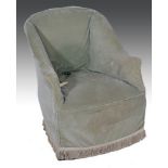 Victorian tub chair, green dralon loose covers, turned and ringed walnut legs, width 63cm.