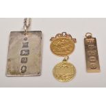 George V half sovereign 1915, mounted as a pendant, 9ct gold ingot pendant,