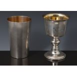 Silver millenium goblet, Birmingham 2000, of conventional form, 13cm and a German silver beaker (2).