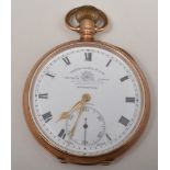 9ct hallmark gold pocket watch, Birmingham 1920, white enamel dial, signed Thos Russell and Son,