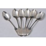 Set of eight George IV teaspoons, London 1824, King pattern and six Fiddle pattern teaspoons,