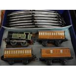 Model Railways:  Hornby O gauge tank passenger set, No. 101, boxed.