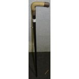 Victorian ebonised presentation walking stick, with silver ferrule and terminal, horn handle, 90cm.