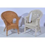 Painted woven cane easy chair, dryad style, width 63cm and another woven cane chair (2).