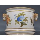 Derby style porcelain Bough pot, demi-lune form, decorated with botanical specimens, width 25cm.