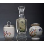 Chinese octagonal scent bottle, interior decorated with fish, 22cm, a pair of Continental porcelain