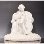 Continental Parian figure of Voltaire seated in a chair, 24cm.