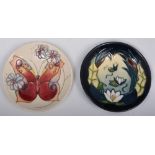 Moorcroft coaster, Lamia design by Rachel Bishop, diameter 12cm and a Moorcroft Butterfly pattern
