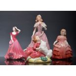 Two Royal Doulton figures, Home Again HN2167 and Rose HN1368, a Coalport figure, Poppy Ball and a