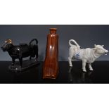 Treacle glazed novelty flask, designed as a boot, impressed VICTORIA, 17cm, a Staffordshire