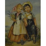 Continental School, Dutch Children, indistinctly inscribed, oil on panel, 15cm x 13cm.