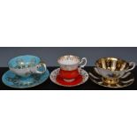 Collection of decorative tea cup and saucers, and coffee cans and saucers.