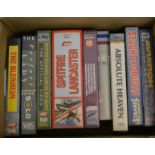 Box containg 11 VHS recording tapes, all aero related.