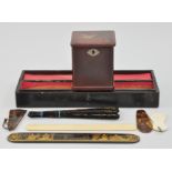 Oriental lacquered fan, shoe horn, page turner etc (2 boxes).