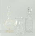 Cut glass mallet shaped decanter, a cut glass fruit bowl and other items of other cut glass,