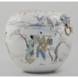 Chinese ovoid bowl, Demon masked handles, decorated with figures in a landscape, height 24cm.