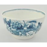 Early Worcester blue and white porcelain tea bowl, decorated with floral landscapes, height 4.5cm.