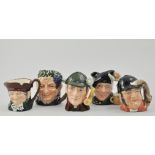 Royal Doulton Toby jugs:  Old Charlie B55527, Gone Away D6538, Tam O Shanta D6636, Bachus D6505,