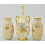 Royal Worcester blush ivory hand painted, two handled gourd shape vase, shape no.