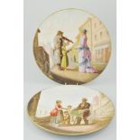 Continental painted plaque, decorated with a figural street scene,