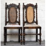 Set of six carved oak dining chairs, bergere backs, upholstered seats.