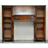 Oak side by side bureau bookcase, fitted interior with a short drawer, height 103cms, width 123cms,