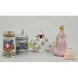 Coalport figure, Minuettes Summertime and other various figures and tankards, (1 box).