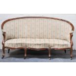 Rosewood framed sofa, cabriole legs, an elbow chair and four similar single chairs, (6).
