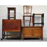 Oak dining trolly, with drop-leaf top, a child's chair, with bergere seat,