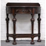 Victorian mahogany bowfront side table, gallery top, (a.f)., height 75cms, width 24cms, depth 38cms.