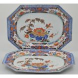 Pair of Chinese octagonal dishes, decorated in blue, iron red and gilt,