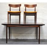 Teak extending dining table, two leaves and four dining chairs, (5).
