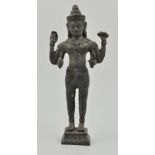 Thai bronze figure of a four armed deity, modelled standing in an ornate headdress,