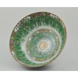 20th Century Chinese Famille Verte bowl, decorated with butterflies amongst foliage, floral borders,