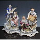 Pair of Capodimonte type porcelain groups, Musicians and Goatherds, 25cm.